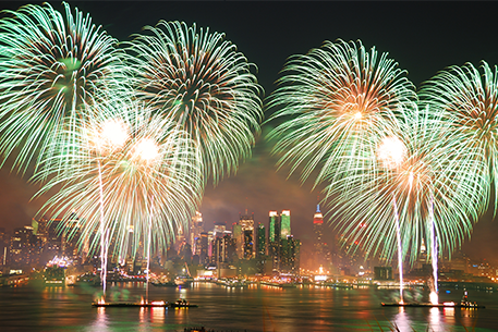 fireworks above new york skyline