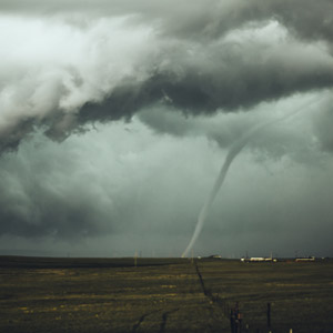 Large tornado approaching safe room doors