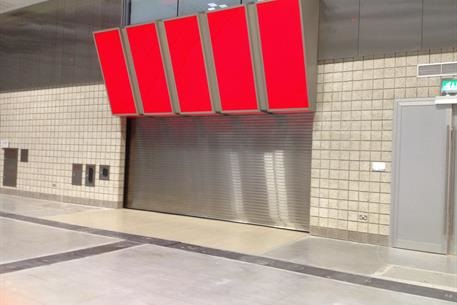 Close up picture of rolling door in a convention center